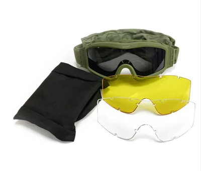 Тактические очки, военные солнцезащитные очки для стрельбы на 3 линзы Tactic олива