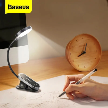 Настольная лампа Baseus Clip LED гибкая сенсорная лампа для чтения для спальни, USB-акумуляторный светильник фонарик (DGRAD-0G)