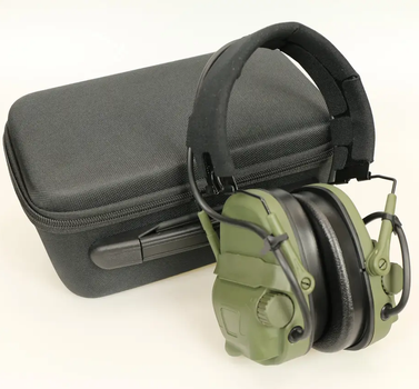 Активные защитные наушники шумоподавляющие Wosport HD-17 гарнитура с функцией Bluetooth с динамиками и микрофоном складные оливковые в чехле (Kali)