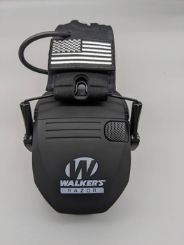 Активні навушники для захисту органів слуху шумозаглушувальні Walkers Razor з металевим оголів'ям складні регулятор гучності та аудіовихід чорні (Kali)