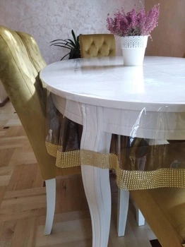 Скатерть силиконовая с камнями, TRUE-STORE, цвет Золото, овал 150см х 220см, (СК-ЗО-150х220)