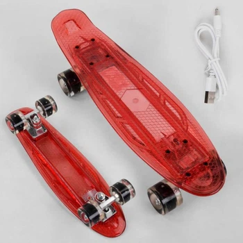 Скейт Пенни борд S-30966 Best Board (6) дека со светом, колеса PU со светом, зарядка USB