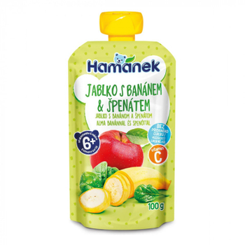 Дитяче пюре Hamanek Яблуко з бананами та шпинатом 100 г (1215910)