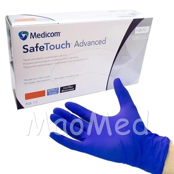Нітрилові рукавички Medicom Advanced Cool blue (3,6 грами) без пудри текстуровані розмір S 100 шт. Фіолетові