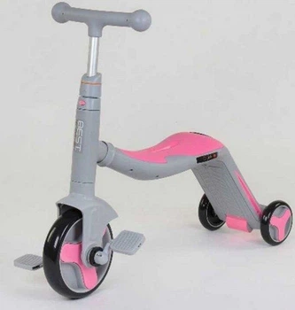 Самокат трансформер 3 в 1 Best Scooter JT 90601 світло звук Сіро-рожевий
