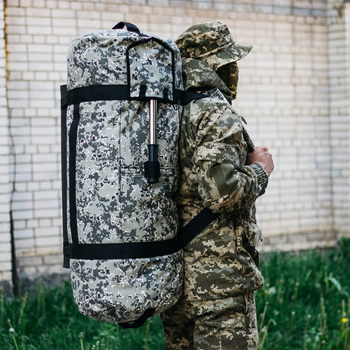 Баул-сумка 100л армійська Оксфорд піксель з кріпленням для каремату та саперної лопати.