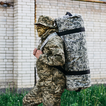 Баул сумка військова, баул армійський Оксфорд піксель 100 л тактичний баул, тактичний баул-рюкзак