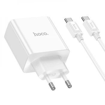 Сетевое зарядное устройство Hoco C108A + кабель Type-C на Type-C (2Type-C, PD35W/QC, 3A, с быстрой зарядкой) - Белый