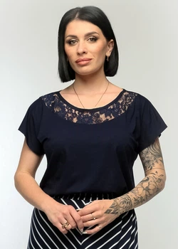 Трикотажна блузка з мереживом For women М-101 54 Темно-синій