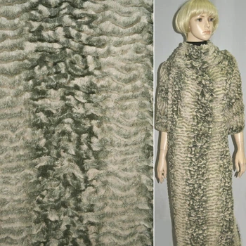Мех искусственный коротковорсовый бежево-зеленый "волны", ш.150 (21522.002)