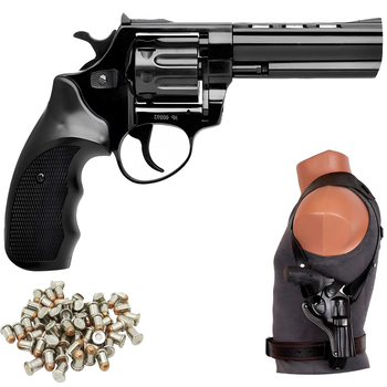 Револьвер под патрон Флобера Profi 4.5" черный пластик с Кобурой