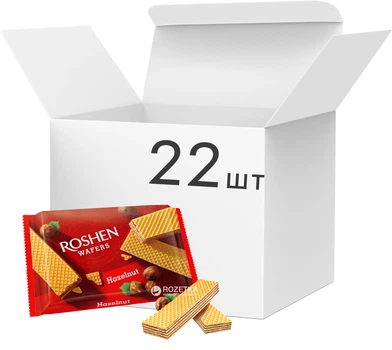 Упаковка вафель Roshen Wafers Горіх 22 шт х 72 г (4823077621659)