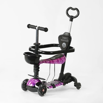Самокат беговел 5 в 1 Best Scooter LS-44188 с дополнительными колесами и защитным бампером черный с розовым