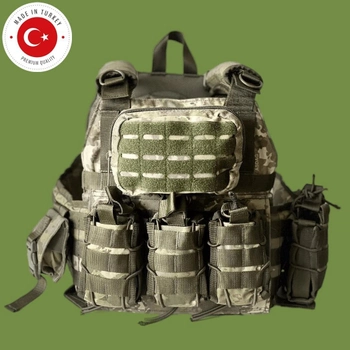 Тактическая плитоноска Турецкий камуфляж с подсумками, Разгрузочный жилет, Плитоноска ASDAG с системой MOLLE