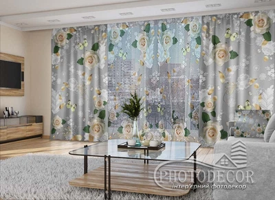 3D - Фото Шторы и тюль PHOTODECOR "Розы с бабочками"