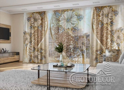 3D - Фото Штори і тюль PHOTODECOR "Квіти зі стразами 2" 1 кв.м