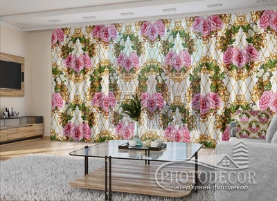 3D - Фото Шторы и тюль PHOTODECOR "Розы и золотые виньетки"