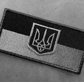 Шеврон Прапор України з тризубом на липучці Safety 7х5 см Чорно-сірий (польова версія)