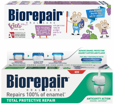 Комплекс Family Biorepair Зубная паста Веселый мышонок виноград 50 мл + Зубная паста Абсолютная защита и восстановление 75 мл (8017331020043)