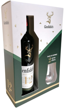 Віскі Glenfiddich 12 років витримки 0.7 л 40% + 2 дегустаційних келихи (3500870066733)