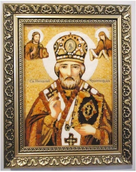 Икона из янтаря Святого Николая Чудотворца Prezent Николай II 15*20 см