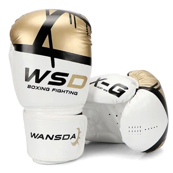 Перчатки боксерские WSD тренировочные размер 10 Oz бело-золотые, запястье ширина 8.5 длина 20см