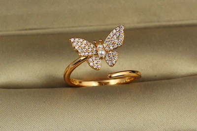 Кільце Xuping Jewelry метелик із двома перлинами р 16+ золотисте