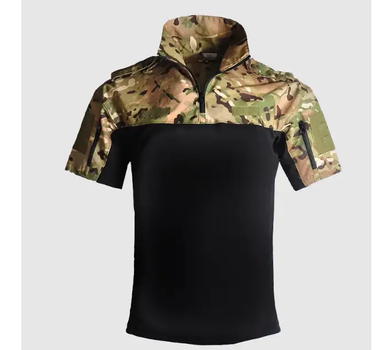 Тактическая стильная футболка поло Combat multicam Han Wild мужская, черная на молнии мультикам р.XL