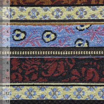 Гобелен в бежево-коричневые, розово-голубые полосы с орнаментом ш.150 (20309.061)