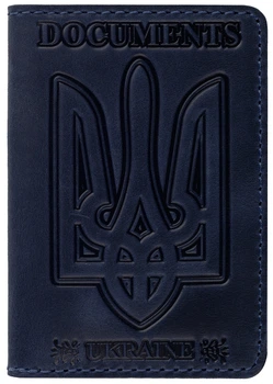 Кожаная обложка на id паспорт, для документов (права, техпаспорт) Villini 017 темно синий