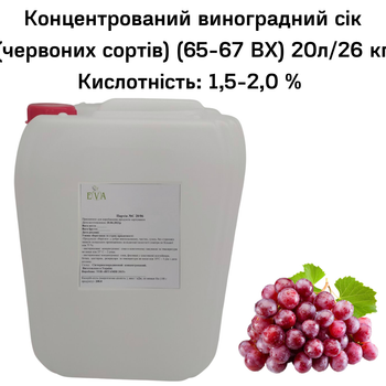Концентрований виноградний сік Eva червоних сортів 65-67 ВХ каністру 20л/26 кг