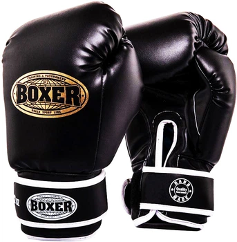 Рукавички боксерські Boxer 10 oz шкіра 0.8-1 мм Чорні (2023-02BLK)
