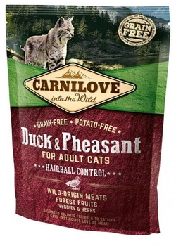 Беззерновой корм для выведения шерсти у кошек с уткой и фазаном Carnilove Cat Duck & Pheasant Hairball Controll 400 г