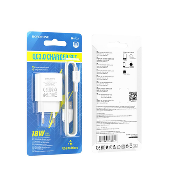 Мережевий зарядний пристрій Borofone BA72A Spring QC3.0 /1USB 3A 18W USB - Micro USB Білий сумісний з Xiaomi Redmi 9A