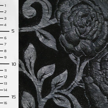 Мех искусственный черный со штампованными синими розами ш.150 (21315.001)