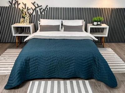 Покривало стьобане ArCloud ZigZag Grey+Indian Teal Морська хвиля/Сірий 140х215