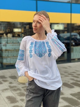 Нежная женская вышиванка белая на легком шифоне "Снежана" 11733-52 (XL)