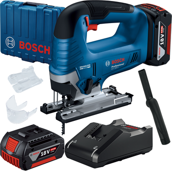 Безщітковий акумуляторний лобзик Bosch Professional GST 185-LI з 2 акб GBA 18V 4.0 Аг і ЗП GAL 18V-40, кейс (06015B3024)
