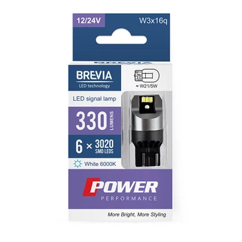 LED автолампа Brevia Power W21/5W 330Lm 12/24V біла для автомобілів габаритні лампочки 2шт (DO-LI_33S)