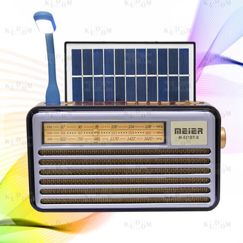 Портативний FM радіоприймач МЕІЕR МD 52І BT FM радіо програвач з флешкою USB на акумуляторі з сонячною батареєю з ліхтариком з повербанком з Bluetooth Блютуз, Фіолетовий