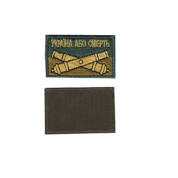 Шеврон патч на липучке Флаг Украины оливковый Украина или смерть с пушками, 5см*8см, Светлана-К