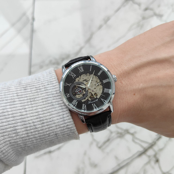 Механические мужские часы Forsining 8099 Black/Silver/Black