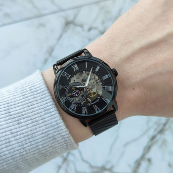 Механические мужские часы Forsining 8099 Black Steel