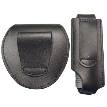 Комплект полицейского ВОЛМАС кожаный чехол для наручников БР-МУ-92 + чехол для газового балончика Терен-4 (КП-1)