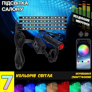Підсвічування салону автомобіля RGB-4 Light APP Bluetooth управління з телефону, вологозахищене з контролером Android/iOS