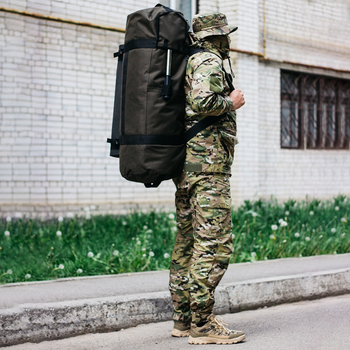 Баул-сумка-військова, баул армійський Оксфорд 100 л тактичний баул, тактичний баул-рюкзак, хакі з кріпленням для каремату та саперної лопати.
