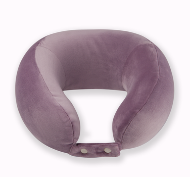 Ортопедична дорожня подушка-бублик під шию Travel Pillow від Correct Shape, чохол велюр, колір Фіолетовий, 28х27,5х14 см