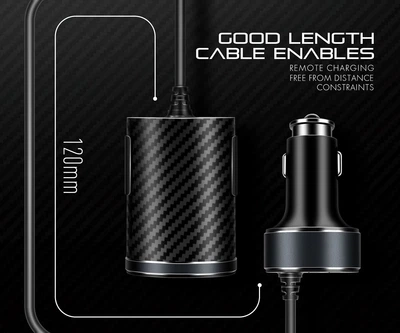 Автомобильное зарядное устройство 4 USB-порта Front and Back Seat Car Charger Black, Charome (6974324910212)