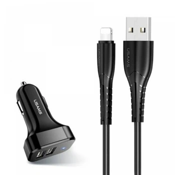 Автомобильное зарядное устройство 2 USB + кабель Lightning для Iphone 2.1A Kit King Tu Series Dual USB, Usams (NTU35LC13TZ)