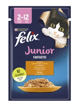 Упаковка вологого корму Purina Felix Junior Fantastic для кошенят з куркою (шматочки в желе) 85 г x 26 шт